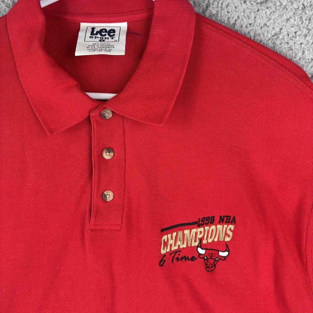 Vintage Chicago Bulls Polo Shirt Mens Large Red 6 Time Champion NBA 1998 90s
